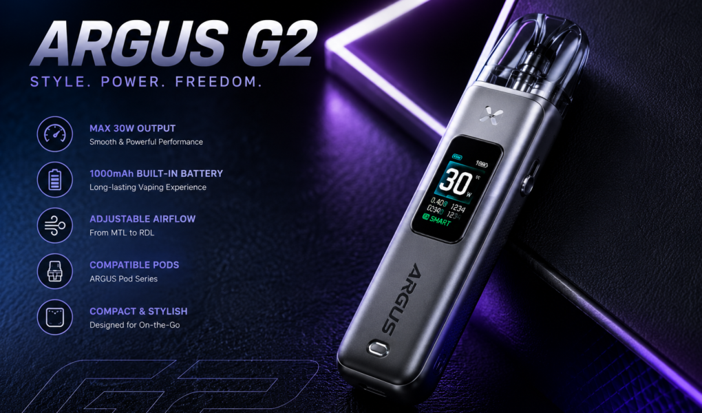 Argus G2 pod-style electronic cigarette device for an informational vaping article