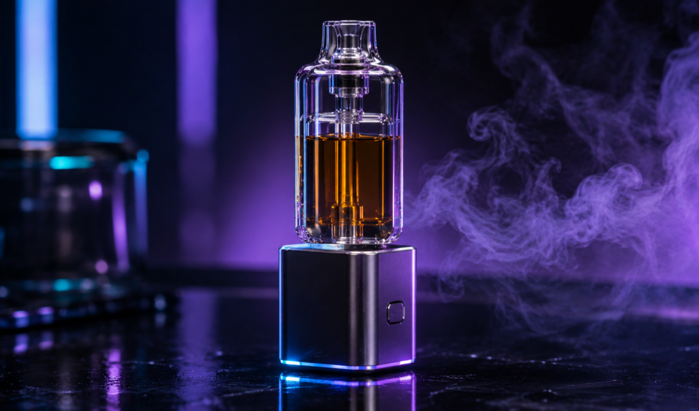 Off Stamp Crystal Cube Review featuring a modular disposable vape with a reusable magnetic battery cube and transparent pod system.