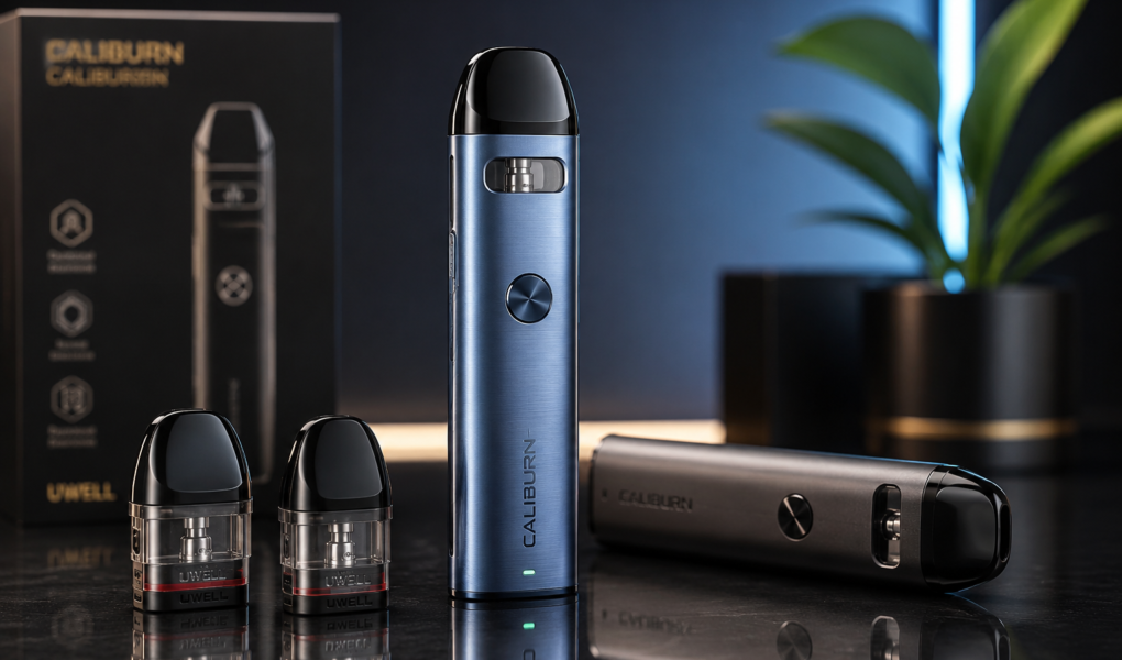 Uwell Caliburn pod vape device for an informational vaping article