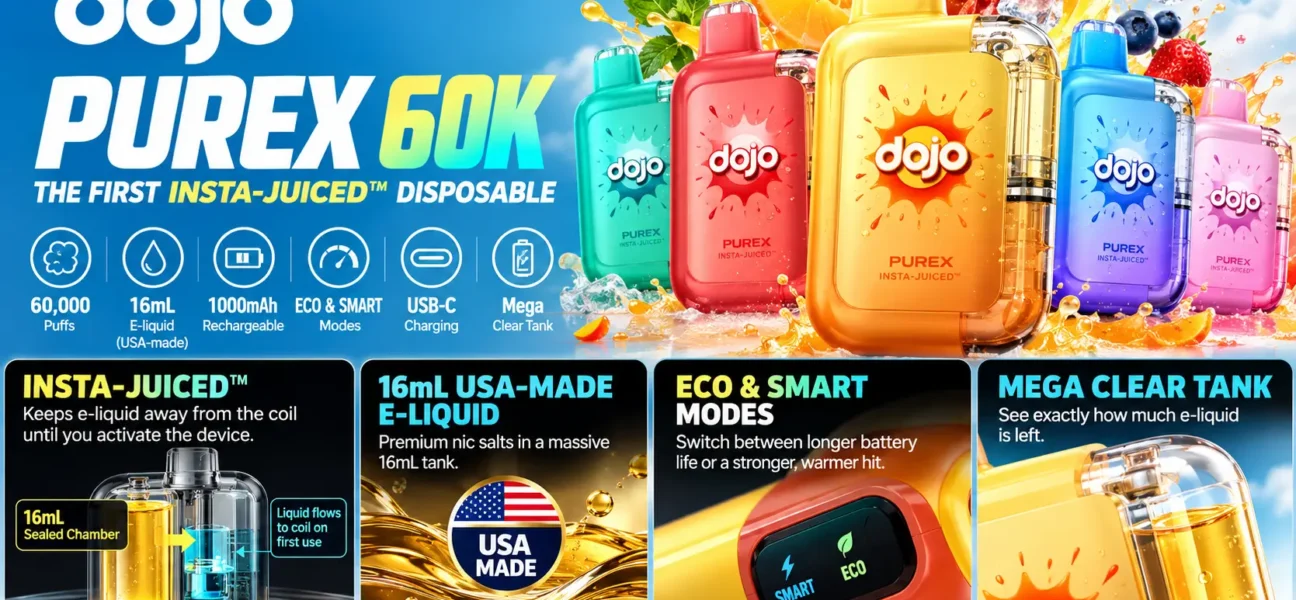 DOJO PureX 60K disposable vape with clear tank