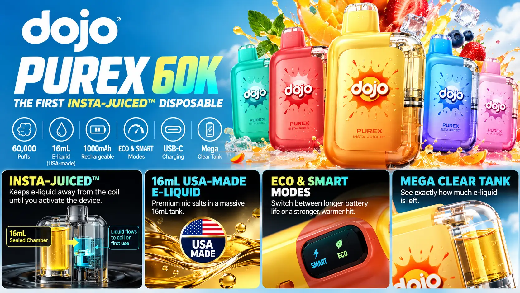 DOJO PureX 60K disposable vape with clear tank
