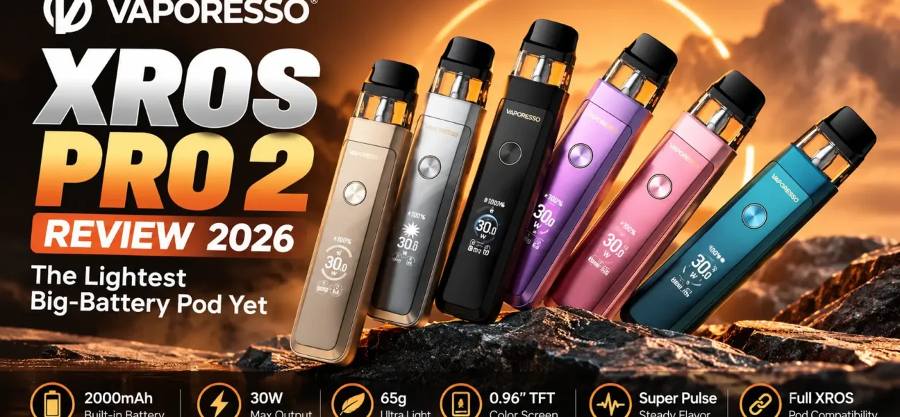 Vaporesso XROS Pro 2 pod vape in hand" · "XROS Pro 2 color screen showing battery level